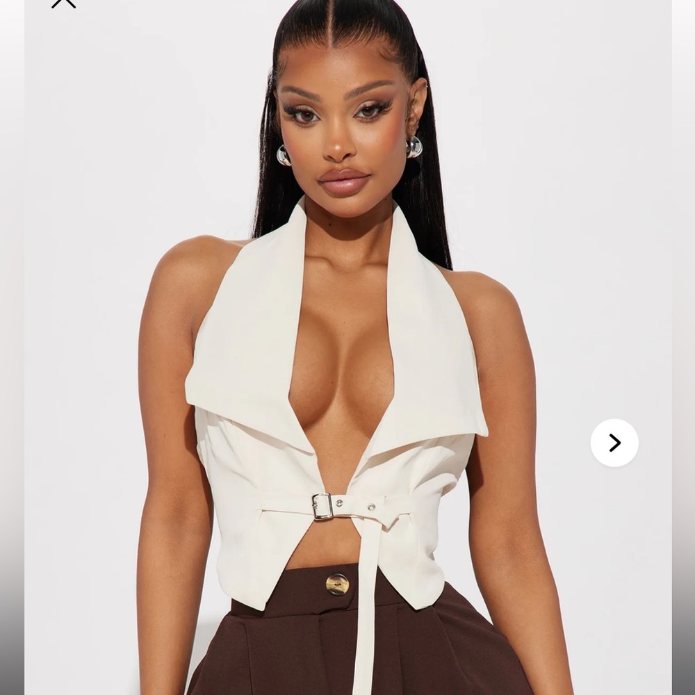 Fashion Nova Cream Halter Blouse